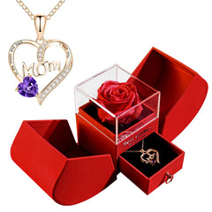 Gift for Women Eternal Rose Gift Box /W Heart Necklace I Love You to the Moon and Back Flower Jewelry Box for Valentine Wedding