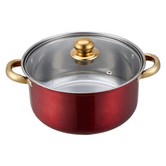 10PCS Multifunctional Stainless Steel Soup Pot Set, Milk Pot for Daily Kitchen Cooking, Hot Pot and Instant Noodles, Sturdy Gold-Plated Handles, Red