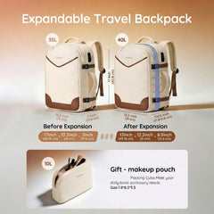 Expandable Travel Backpack 35-40L, EasyJet Cabin Size Carry On Rucksack 17×12.2×7in (43×31×18cm), Anti-Theft Lock & Luggage Strap, With Makeup Pouch