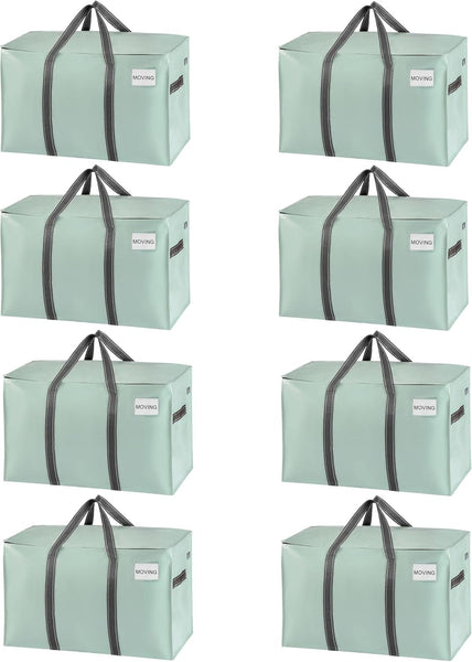 VENO 8 Pack Extra Large Moving Storage Bags with Zips, Heavy-Duty Organizer Tote, Moving Box Alternative, Packing Supply, Clothes Storage Bin, Tag Pocket for Label, Water-Resistant (Clear, 8 Pack)