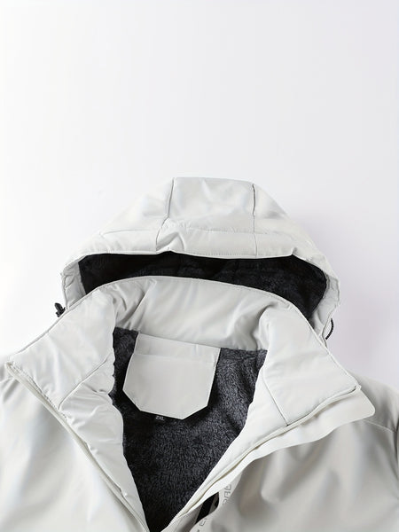 Men's Winter Fleece-Lined Hooded Jacket, with Letter Print for Outdoor Sports & Travel