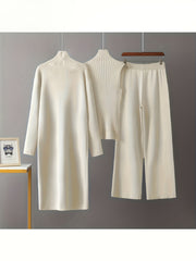 2025 newest suit high elasticity Women's loose suit, long wide-legged pants + shawl cardigan + turtleneck sweater fashion three-piece set Can be worn up to 70kg Suitable for female