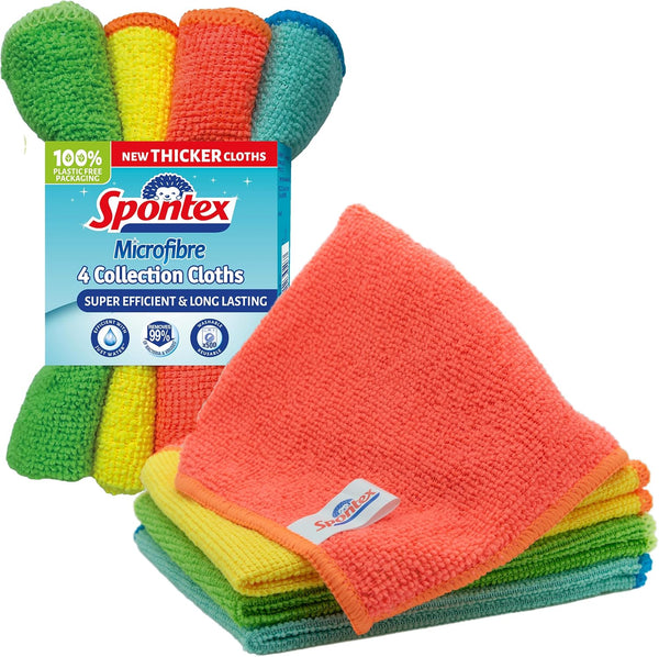 Spontex Microfibre Cloths for Cleaning | 8 Microfibre Collection Cleaning Cloths | for Use as Dusters, Dish Cloths & Kitchen Towels | 30 X 30Cm | Assorted Colours | 8 Count