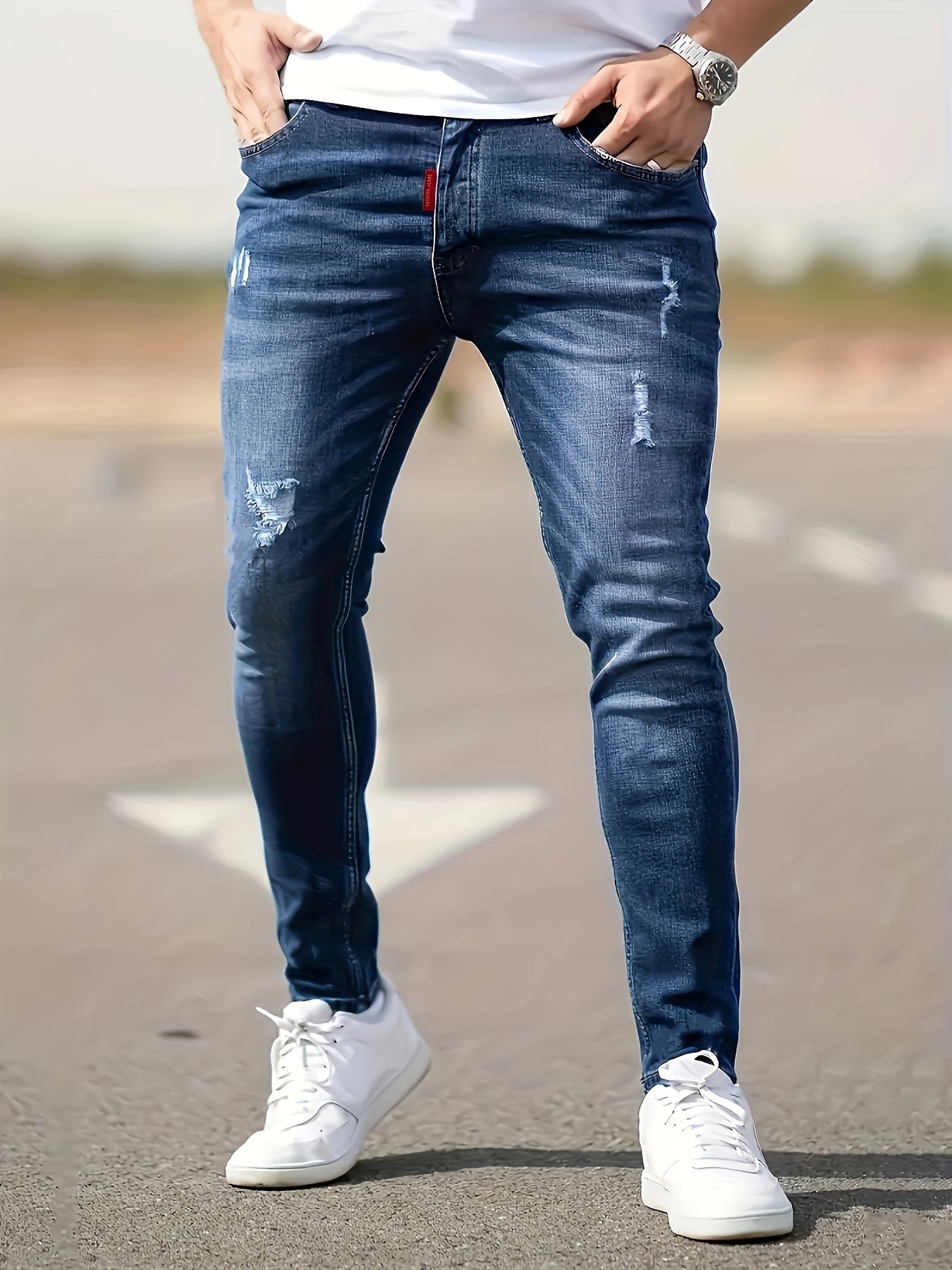 Bestselling Men's Jeans Fashion New Stretch Comfortable Slim Men's Trousers Dark Wash Blue Gift Light Blue Medium Color Wash Blue Classic Four Seasons Spring Summer Autumn Winter