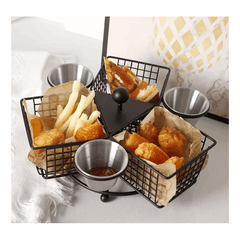 1pc Rotating French Fry Basket with Dipping Cup Compatible for French Fries, Onion Rings, Wings - Heavy-Duty Stainless Food-Contact Rotator System, Countertop/Floating Shelf Fryer Basket for & Commercial Kitchens