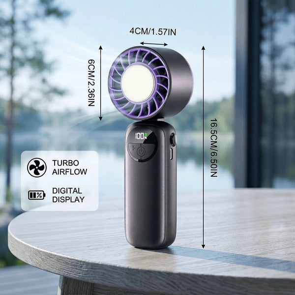 3-in-1 Rechargeable Handheld Fan with 120-Speed Control and LED Battery Indicator, Turbo-Powered Foldable Neck and Desk Fan for Instant Cooling, Portable USB Fan for Summer Camping Hiking Office and Daily Use