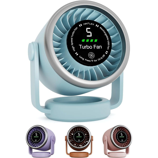 EPISENT Portable USB Desk Fan with Digital Display, Rechargeable Table Fan, 360° Adjustable Air Circulator, Touch Control, Wall Mount Design, 5 Speed Settings, Compact Fan for Home, Office & Travel