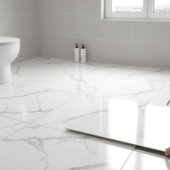 26/52pcs Marble Texture PVC Self-Adhesive Floor Tiles - Peel & Stick Easy Install for Rental Homes, Bedroom & Kitchen - Dark Gray/Light Gray/White Decorative Floor Renovation Patches (26, White)