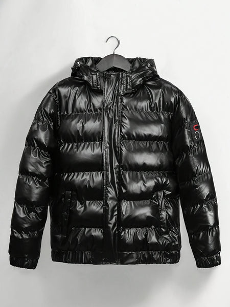 [Pearson OBM] Men'S Shiny Stamp Detachable Hood Long Sleeve Warm Coat Jacket