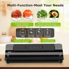 Bonsenkitchen Vacuum Sealer, Fast-Compact Vacuum Sealer Machine, High-Speed Continuous Working, Multi-Functional Food Vacuum Sealer with Vacuum Bags & Accessory Hose