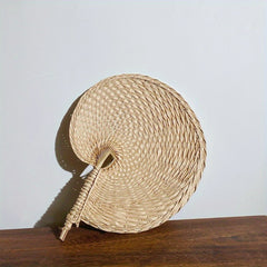 Nostalgic Southeast Asian-Style Hand Fan - Purely Hand-Woven, Seashell-Shaped Design, Cooling Palm Leaf Fan, Wall-Hanging Decor, Photography Prop