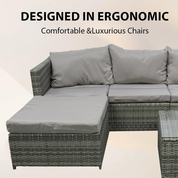 Rattan Garden Furniture 3 Piece Corner Sofa Set PE Wicker Patio Table and Chairs with Cushion