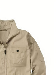 Men's Solid Color Cargo Jumpsuit with Full Zip, Long Sleeves and Front Pockets