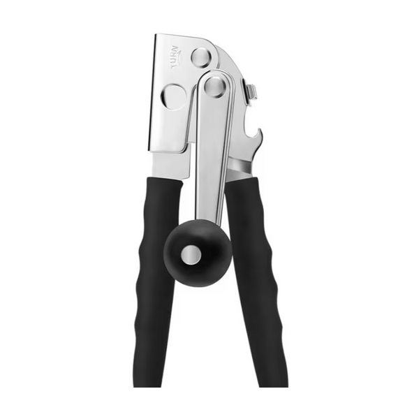 Multi-functional manual can opener stainless steel can and bottle opener in one non-slip labor-saving handle safe and without sharp edges suitable for kitchen tools for cans and bottle caps.