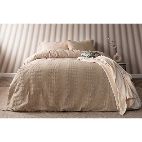 Belledorm Waffle Stripe Duvet Set in 4 Sizes, Latte