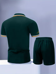Men'S Polo Shirt Fashion Casual Set Pique Mesh Letter Pattern Top And Bottom
