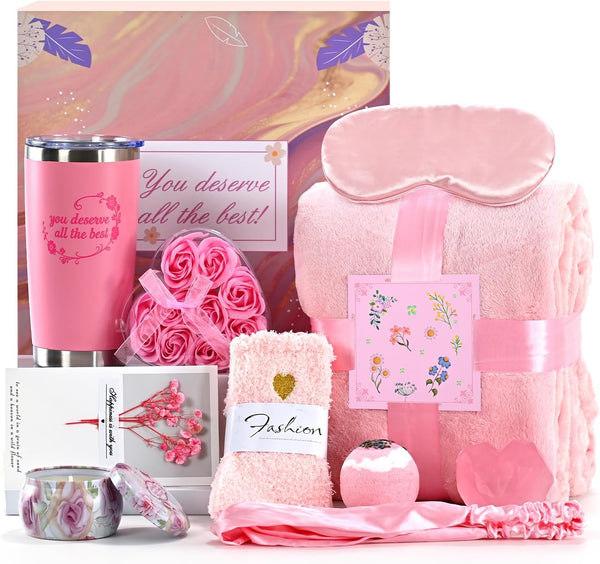 Luxury 9-Piece Gift Set,Spa Gift Basket Set,Women'S Care Set,Creative, Suitable for Birthdays,Mother'S Day,Valentine'S Day,And Christmas,Including Blankets,Tumbler,And Scented Candles.