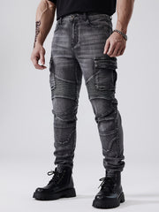 ESDVQ Men's Stretch Jeans - Slim Fit Stretch Pants with Multiple Utility Pockets, Stretch Denim for Everyday & Formal Wear - All-Season Skinny Jeans for Men, Casual Outfit, Edgy Fashion, Reinforced Seams, Stylish Trousers, Fashion Enthusiasts