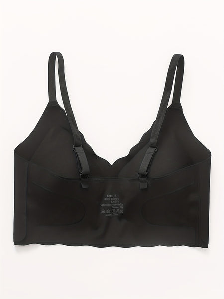 Elegant Wireless Comfort Bra With Wave-Edge | Solid Color, Non-Removable Padding, Patched Detail