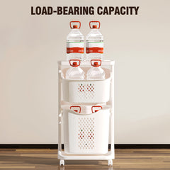2-Tier/4-Tier Rolling Laundry Cart with Removable Baskets - Heavy-Duty Plastic Frame & Wheeled Hamper Organizer, Modern Bathroom Storage Cart Suitable for,, Dorm, Hotel - Space-Saving Clothes Sorting System, Laundry Baskets