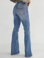 Women's Vintage Light Blue High-Waist Stretch Bootcut Jeans, Slim Fit with Tummy Control, Flattering and Leg-Lengthening, Y2K Street Style for Daily Casual Wear, Soft Washed, Breathable, Skin-Friendly, Suitable for All Seasons, Machine Washable