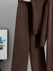 2025 newest suit high elasticity Women's loose suit, long wide-legged pants + shawl cardigan + turtleneck sweater fashion three-piece set Can be worn up to 70kg Suitable for female