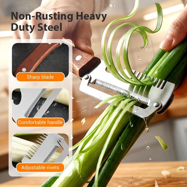 2pcs Stainless Steel Peeler And Slicer with Wooden Handle And Ideal for Sugarcane, Fruits, And Vegetables | Multifunctional, Durable Peeling Tool And Vegetable Slicer, Perfect for Parties And Picnics