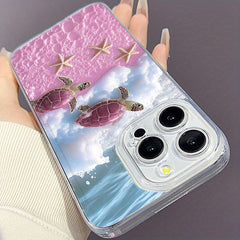 Phone Case - Space. Pink Beach Turtle Pattern Phone Case, Suitable for Iphone 17 Air/16/15/14/13/12/11/Plus/Pro/Pro Max And Galaxy S, A Series/S22/S23/S24 FE/S25/S26 ULTRA Plus, Pixel/Xiaomi/Moto.It Is The First Choice of Gift for Family