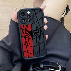 Black and white color spider print full coverage protective case, suitable for iPhone 16, 15, 14, 13, 12, 11, XR, Pro, Plus and Pro Max series