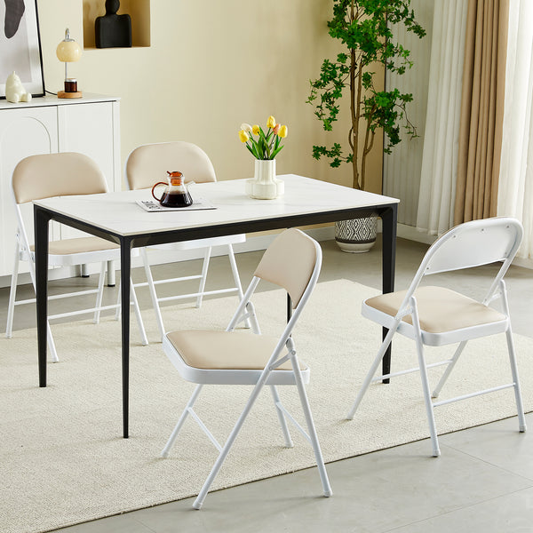 Set of 4 Folding Chairs, Faux Leather Foldable Chairs with Metal Frame and Padded Seat, Easy to Fold and Store for Home, Office, Dining and Reception