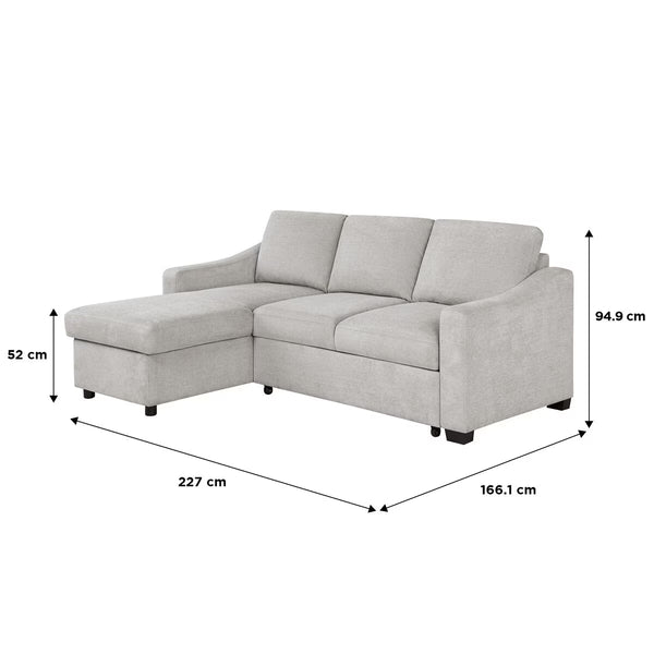 Coddle Aria Beige Fabric Convertible Sofa Bed with Chaise