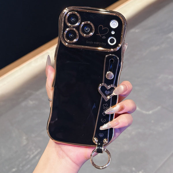 Phone Case - Electroplated Phone Case with a Large Heart-Shaped Window And Wavy Design, Compatible with for Iphone 11 Through 17 Pro Max Plus, Offering Full Coverage And Drop Protection