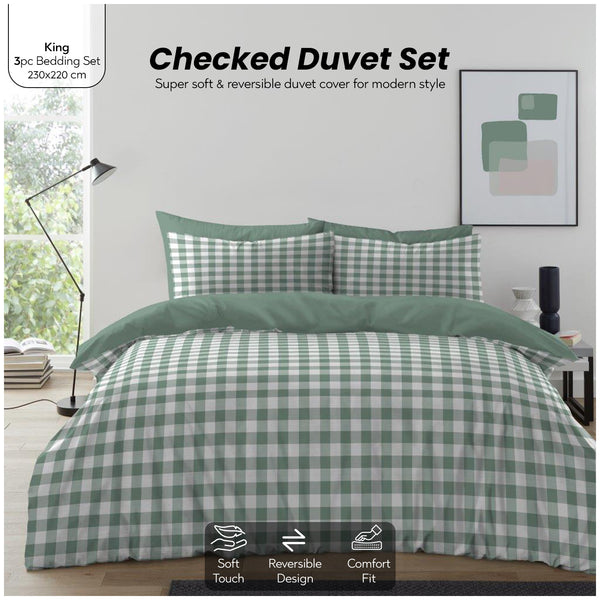 Gingham Moor Check Duvet Cover Set | Plain Reversible Microfibre Quilt Bedding with a Soft Lightweight Feel and Stylish Check Design | Ultra-Soft Matching Pillowcases for Everyday Bedroom Comfort | Available in Single, Double, King Sizes | Fast Dispatch f