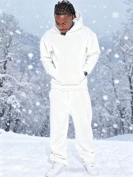 Men'S Casual Athletic Warm 2pcs Set, Winter Hooded Sweatshirt And Jogger Pants, Outdoor Fitness Running Hooded Sweatshirt And Athletic Pants Outfit, Suitable for Fall Winter Leisure Activities