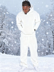 Men'S Casual Athletic Warm 2pcs Set, Winter Hooded Sweatshirt And Jogger Pants, Outdoor Fitness Running Hooded Sweatshirt And Athletic Pants Outfit, Suitable for Fall Winter Leisure Activities