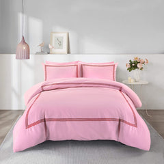 Embroided Baratta Stitch Duvet Cover Set with Matching Pillowcases - Ultra-soft Brushed Microfibre – Chic & Modern Design – Easy Care & Machine Washable