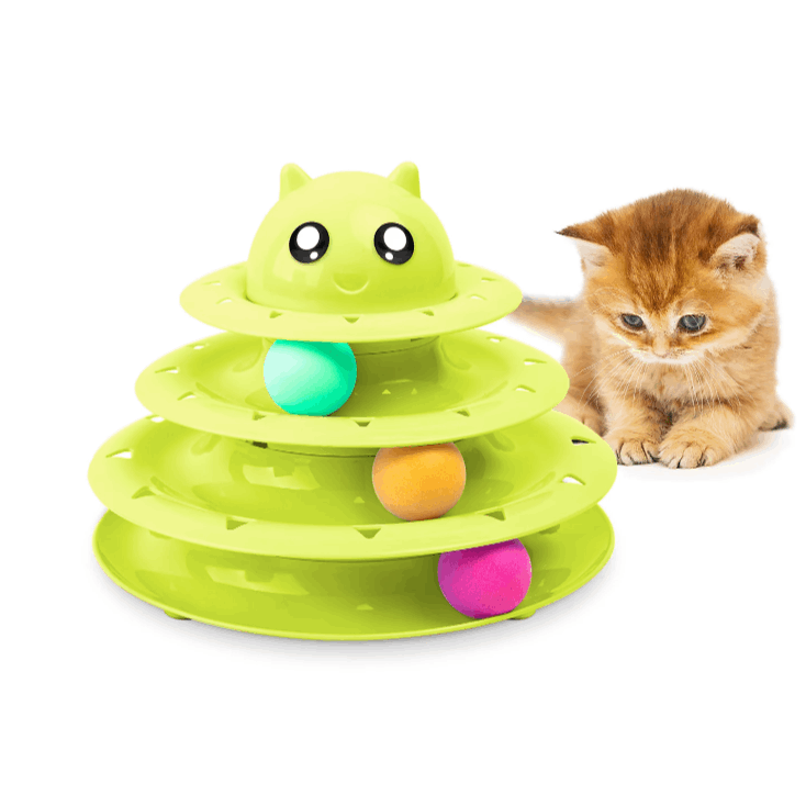 FurDreams Cat Roller Ball Toy Interactive - 3 Tier Tower Fun Cat Ball Track Toy, 3 Level Pet Teaser Toy for Interactive Play, Kitten Fun Puzzle Toy for Exercise & Stimulation