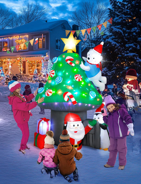 213Cm/7Ft Inflatable Mushroom House Decoration – Outdoor Inflatables with Santa, Penguin, White Bear, Blow up Yard Decor