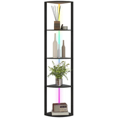 LED Floor Lamp with Shelves, 5-Tier Dimmable Standing Lamp with Adjustable Brightness and Foot Switch, Modern Corner Display Shelf Unit for Living Room Bedroom Office