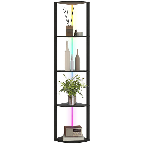 LED Floor Lamp with Shelves, 5-Tier Dimmable Standing Lamp with Adjustable Brightness and Foot Switch, Modern Corner Display Shelf Unit for Living Room Bedroom Office