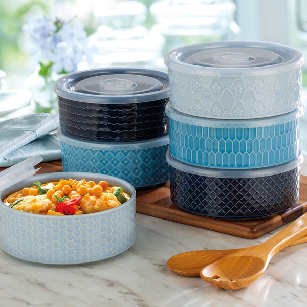 Signature Housewares Stoneware Bowls with Lids, 6 Pack in White