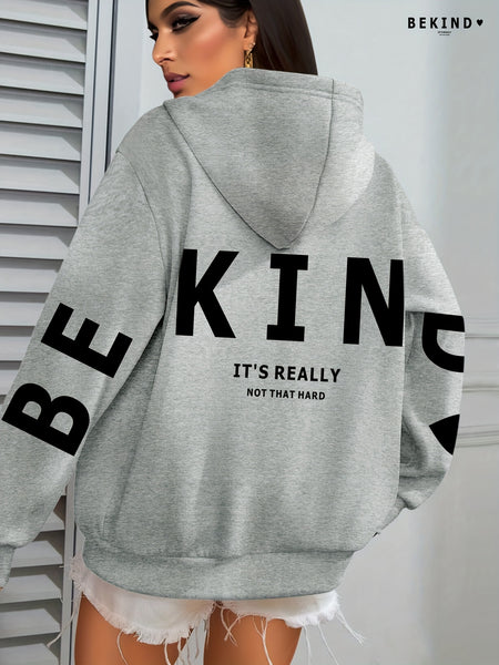 IT's REALLY Print Hoodie, Casual Fashion Sweatshirt, Hooded Pocket Drawstring Sweatshirt for Fall & Winter, Women's Clothing