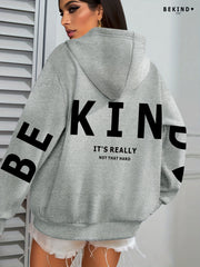 IT's REALLY Print Hoodie, Casual Fashion Sweatshirt, Hooded Pocket Drawstring Sweatshirt for Fall & Winter, Women's Clothing