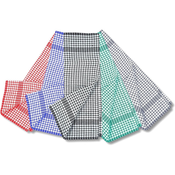 Checked Tea Towels Dish Cloths Pack of 5 Cotton Towels Quick Dry Large Size 50x75cm