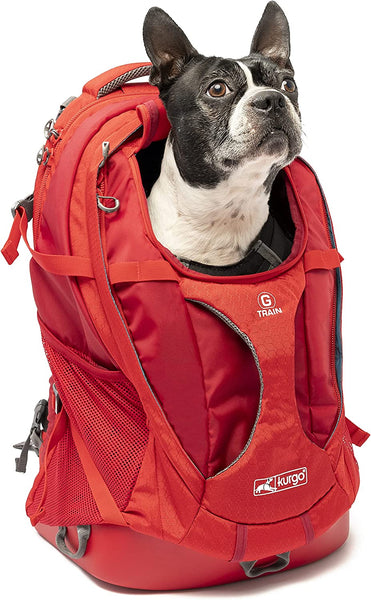 Kurgo G-Train Pack, Carrier Backpack for Small Dogs and Cats, Ideal for Hiking or Travel, Waterproof Bottom, Chili Red