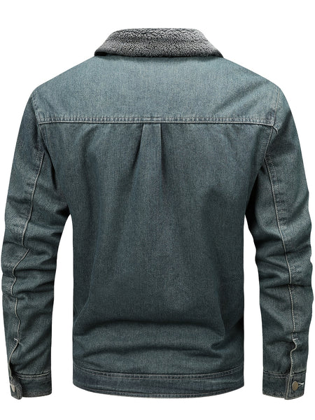 Winter Fleece Warm Denim Jacket Washed with Vintage Style