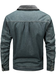 Winter Fleece Warm Denim Jacket Washed with Vintage Style