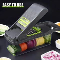15-in-1 Fruit & Vegetable Grater Set - Kitchen Multi-Tool with 8 Interchangeable Blades (Gray Green) - Includes Dicer/Shredder/Slicer Functions