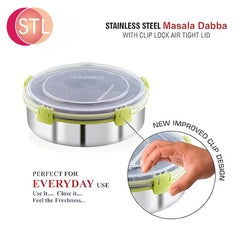 Masala Dabba (Spice Box) | Authentic Indian Style Stainless Steel Masala Dabba | with 7 Removable Compartments & 2 Spoons | See through Lid |