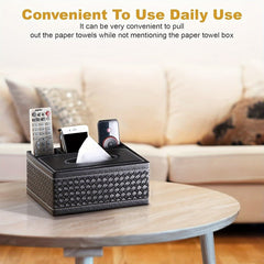 Multi-Functional Faux Leather Tissue & Storage Box with 4 Compartments, Includes Remote Control & Household Napkin Storage, Wipe-Clean in Seconds, Ideal for Living Room, Study & Café Countertops, Perfect for Home Supplies, Back to School & Festive Decorat